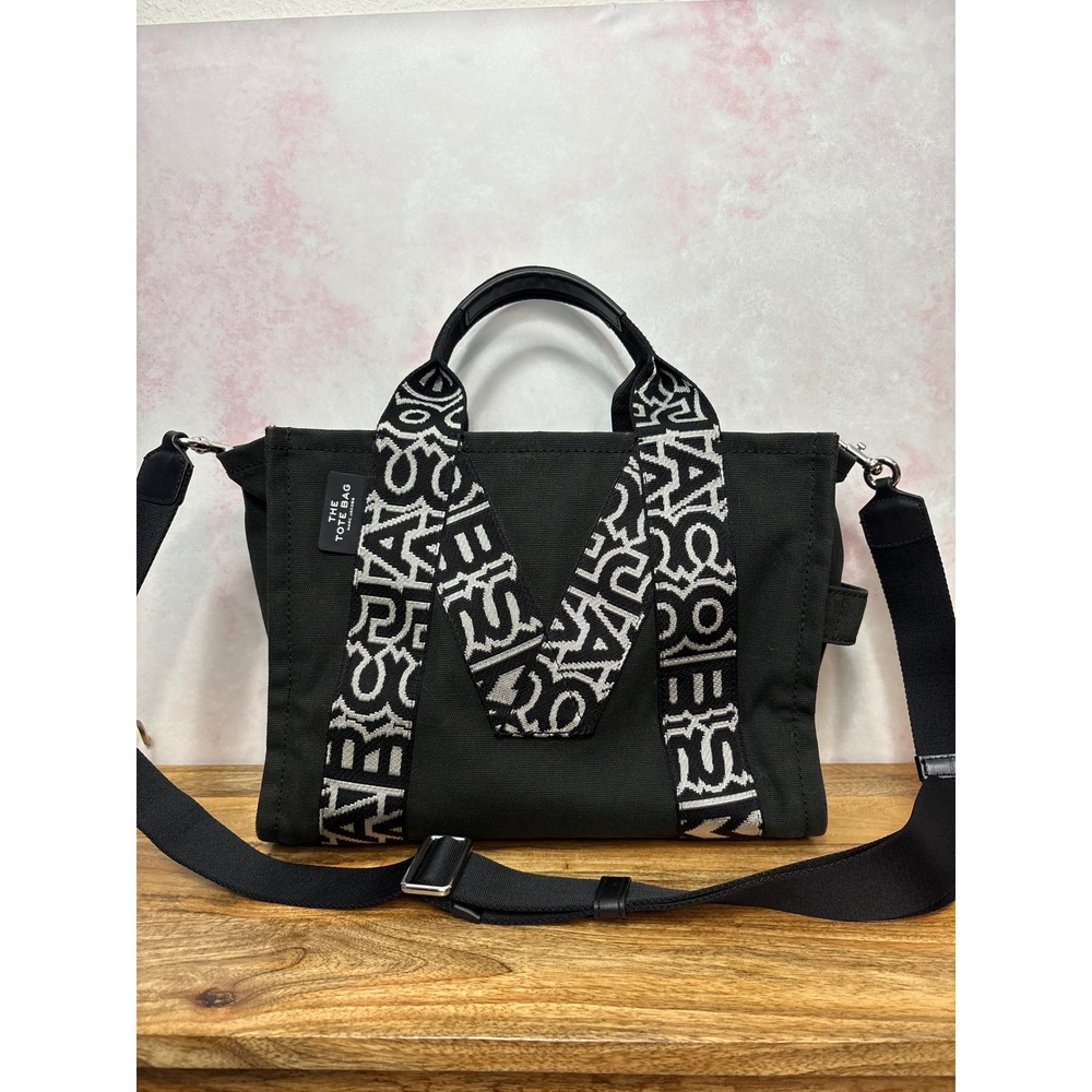 Marc Jacobs The M Medium Tote Bag Black White Monogram Jacquard